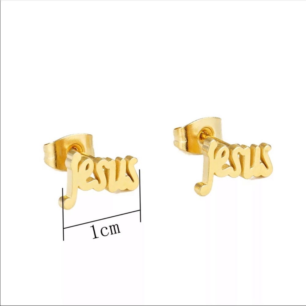 New Hiphop Rock Jesus Stud Earrings Gold - Picture 4 of 4